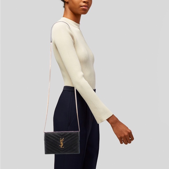 Saint Laurent YSL Cassandre Envelope WOC Wallet on Chain Leather Bag Purse - Picture 5 of 15